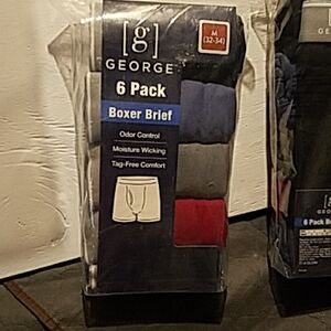 Boxer Briefs 6-Pack -2 Black, Gray, 2 Blue, Red Tag Free Moisture Wicking 32-34M